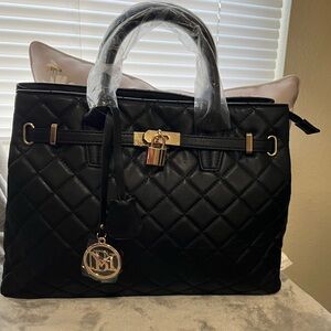BADGLEY MISCHKA diamond quilted tote with front lock